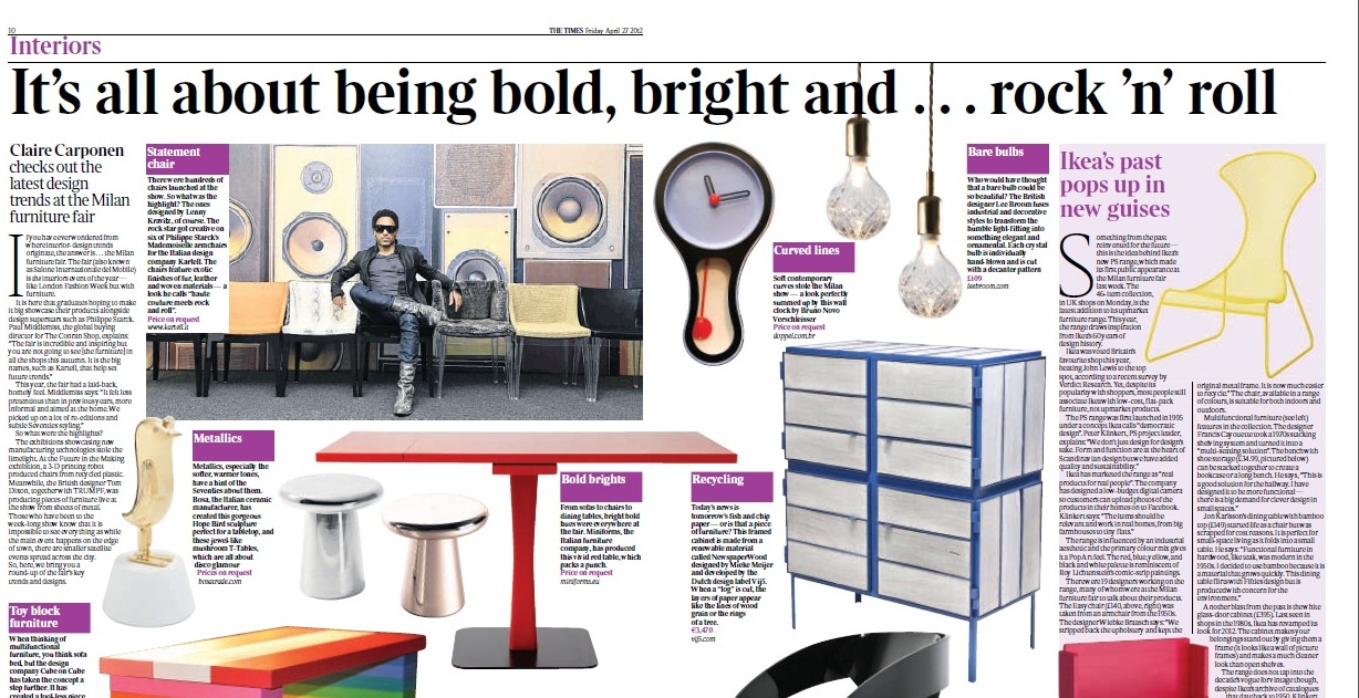 Peça da Rio+Design Milão 2012 ganha destaque no britânico The Times